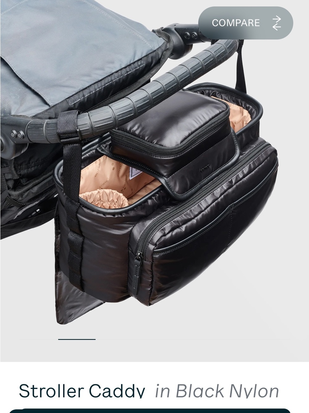 caraa Black Stroller Caddy Organizer with Beige Lining